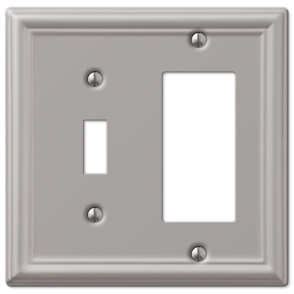 Brushed Nickel 2-Gang Steel Wall Plate with Toggle and Rocker