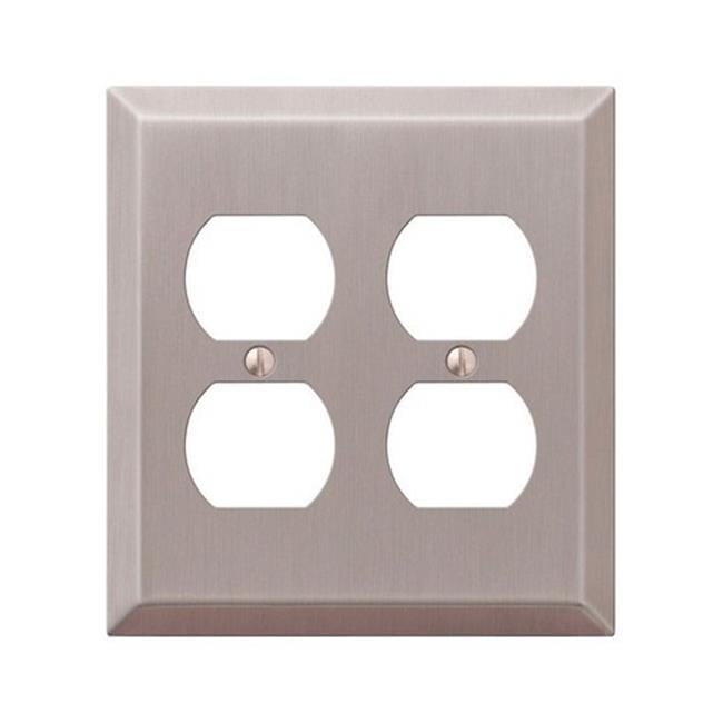 Brushed Nickel 2-Gang Stamped Steel Duplex Wall Plate