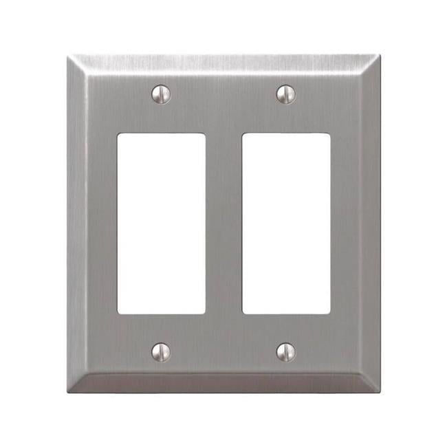 Brushed Nickel 2-Gang Double Rocker Steel Wall Plate