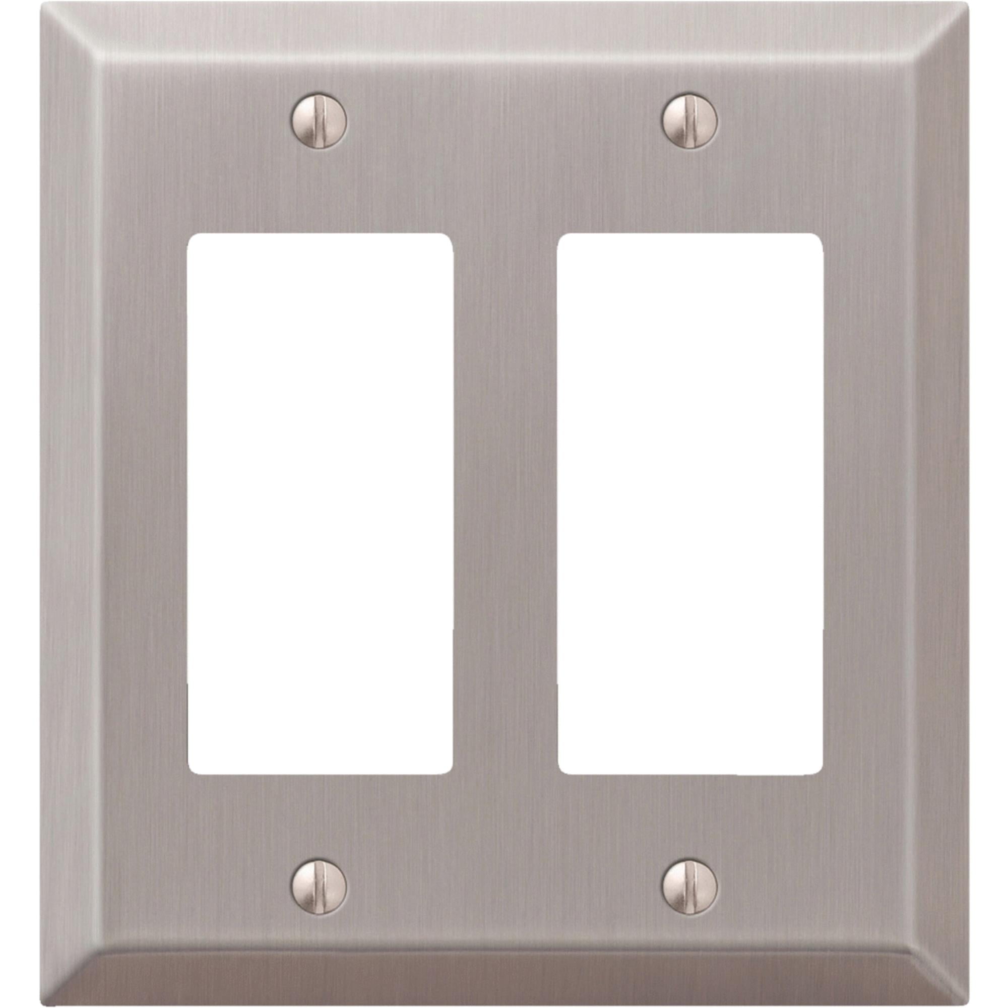 Brushed Nickel 2-Gang Double Rocker Steel Wall Plate