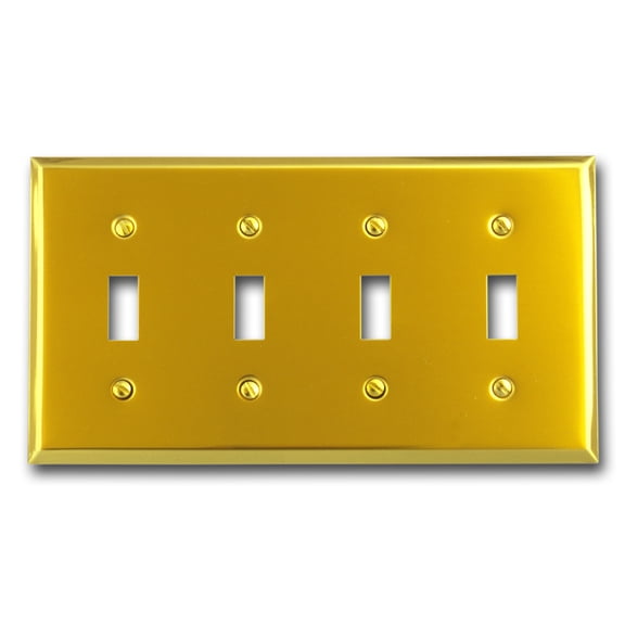 Amerelle 163T4BR Century Wallplate, 4 Toggle, Steel, Polished Brass, 1-Pack