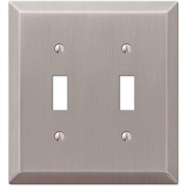 Brushed Nickel 2-Gang Stamped Steel Toggle Wall Plate