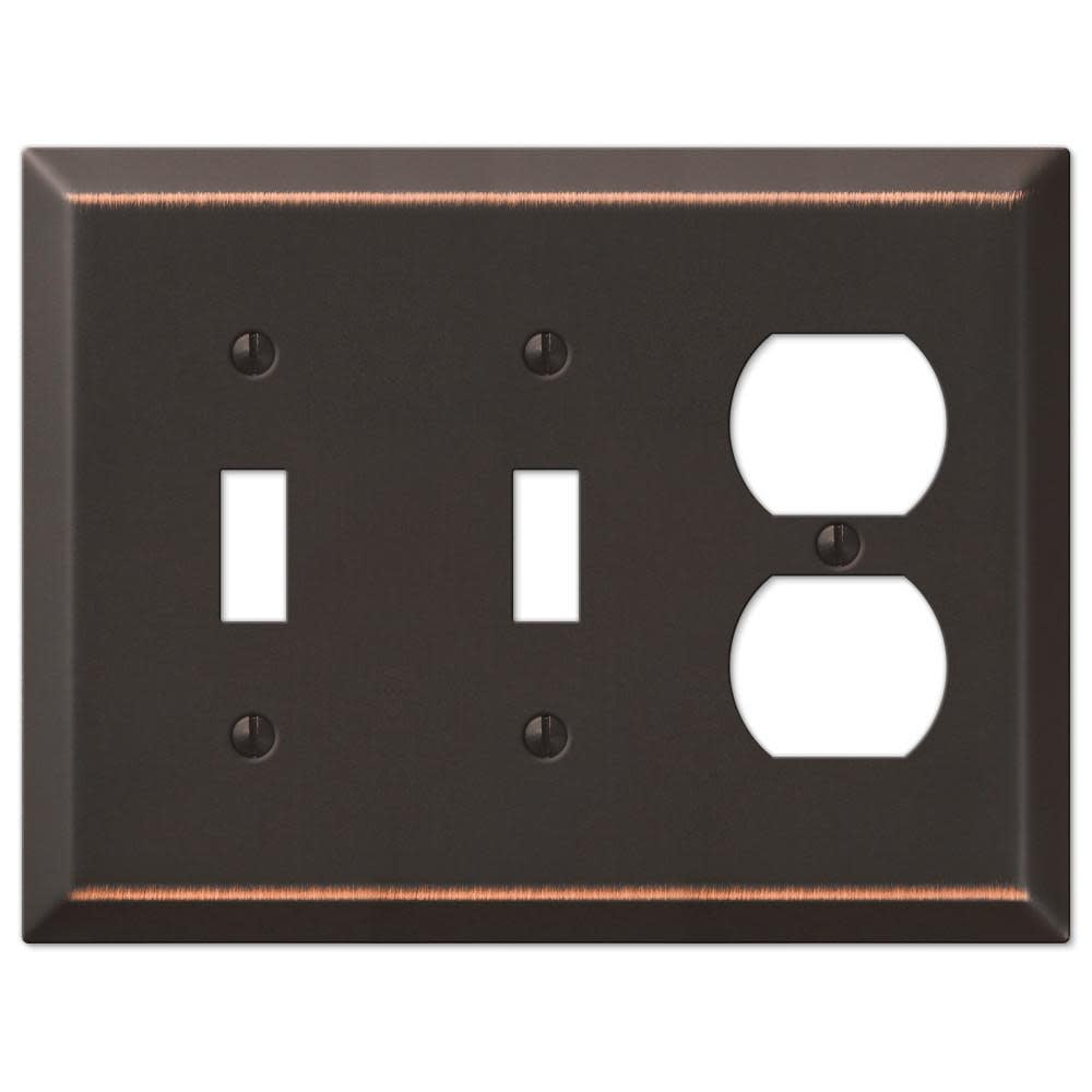 Aged Bronze Steel 3-Gang Wallplate with Double Toggle and Single Duplex