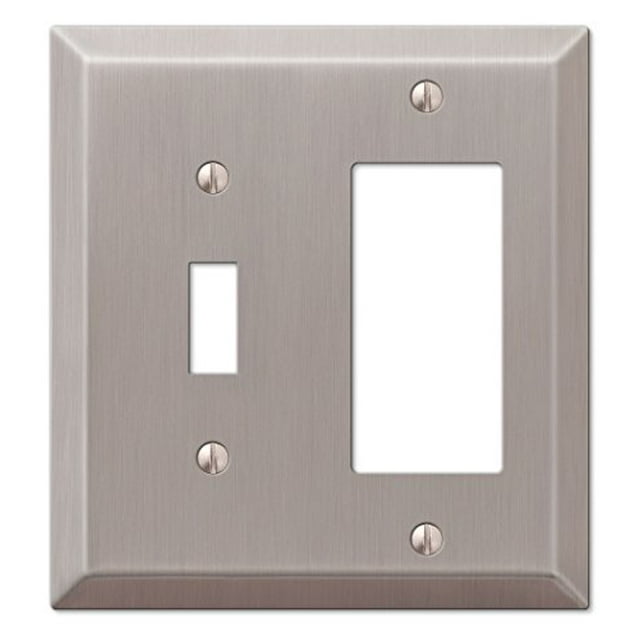 Amerelle 2-Gang Stamped Steel Single Toggle/Rocker Wall Plate, Brushed Nickel