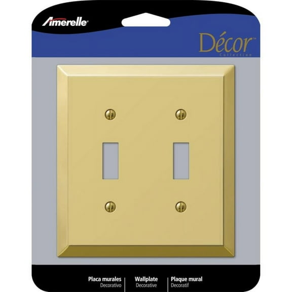 Amerelle 2-Gang Stamped Steel Toggle Switch Wall Plate, Polished Brass 163TTBR