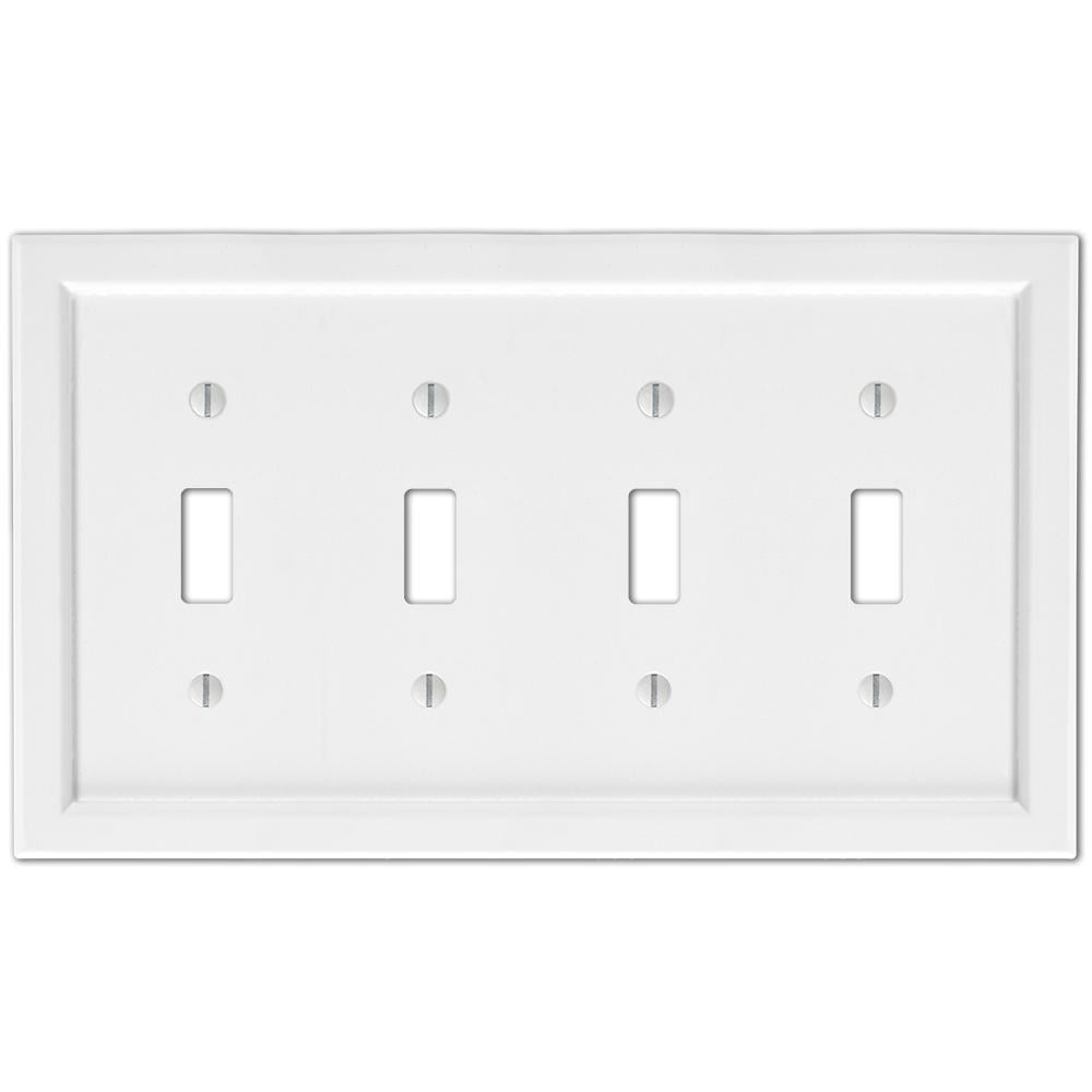 White Wood Quad Toggle Wall Plate