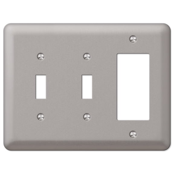 Amerelle 2TTRPW Devon Wallplate, 2 Toggle / 1 Rocker, Steel, Brushed Nickel, 1-Pack
