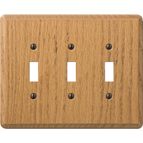 Amerelle 3-Gang Solid Oak Toggle Switch Wall Plate, Light Oak 901TTTL