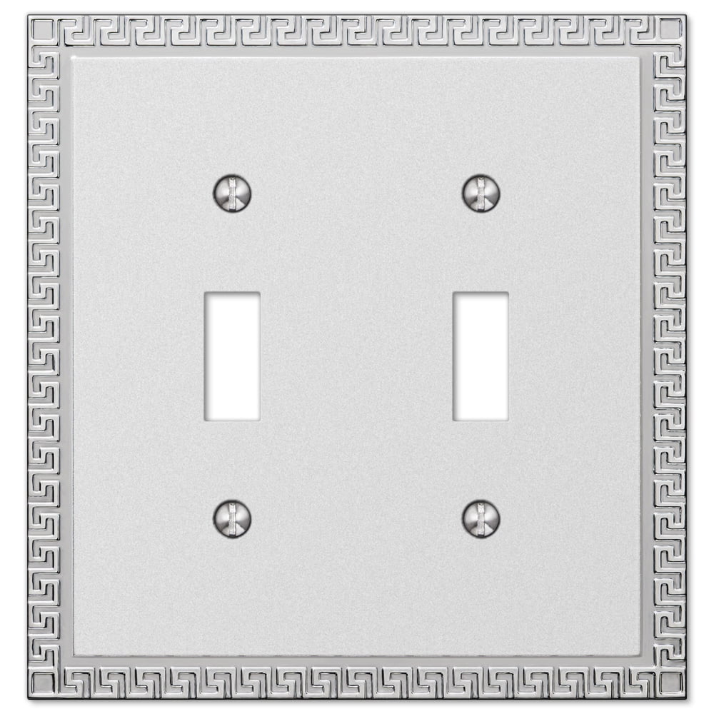 Greek Key Frosted Chrome 2-Gang Metal Toggle Wall Plate