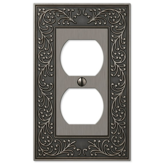 Amerelle 43DAN English Garden Wallplate, 1 Duplex, Cast Metal, Antique Nickel, 1-Pack