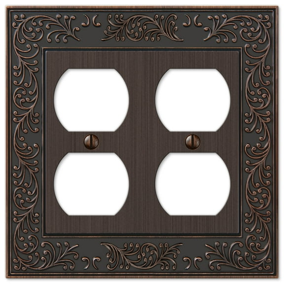 Amerelle 43DDVB English Garden Wallplate, 2 Duplex, Cast Metal, Aged Bronze, 1-Pack