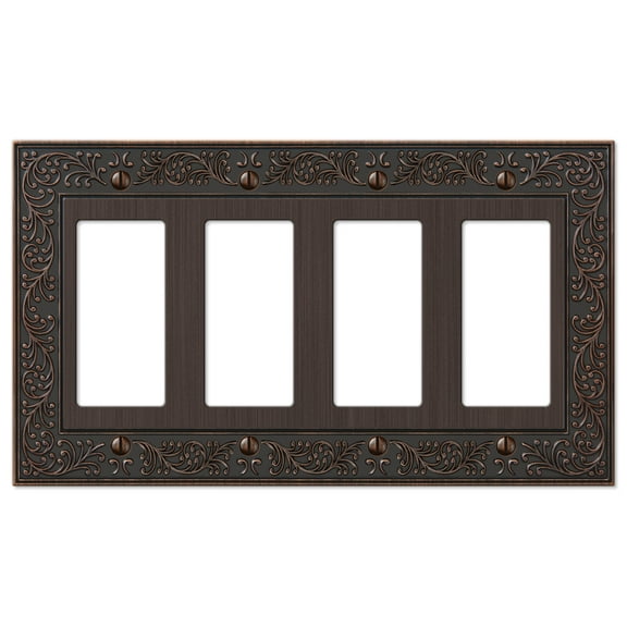 Amerelle 43R4VB English Garden Wallplate, 4 Rocker GFCI, Cast Metal, Aged Bronze, 1-Pack