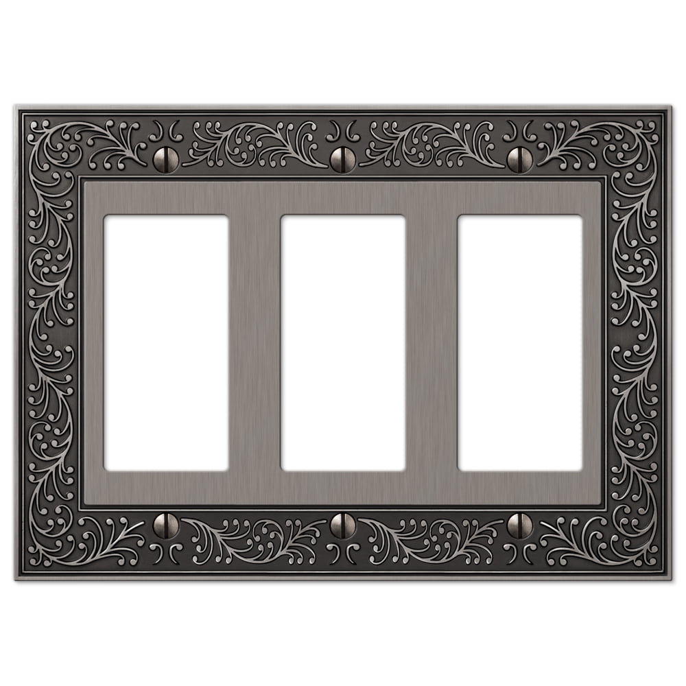 Amerelle 43RRRAN English Garden Wallplate, 3 Rocker GFCI, Cast Metal, Antique Nickel, 1-Pack