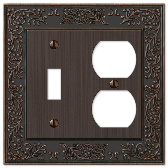 Amerelle 43TDVB English Garden Wallplate, 1 Toggle / 1 Duplex, Cast Metal, Aged Bronze, 1-Pack