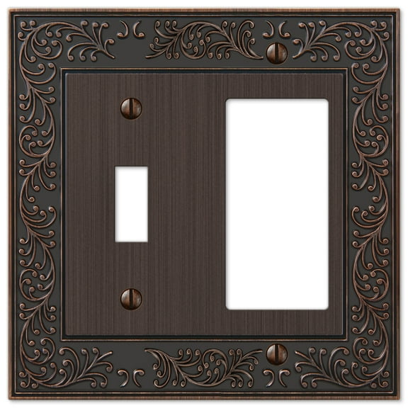 Amerelle 43TRVB English Garden Wallplate, 1 Toggle / 1 Rocker GFCI, Cast Metal, Aged Bronze, 1-Pack
