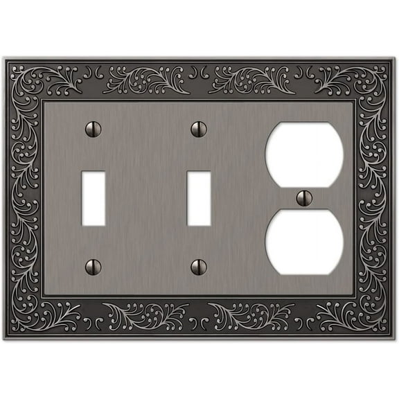 Amerelle 43TTDAN Moderne Wallplate 2 Toggle / 1 Duplex Cast Metal Antique Nickel 1-Pack