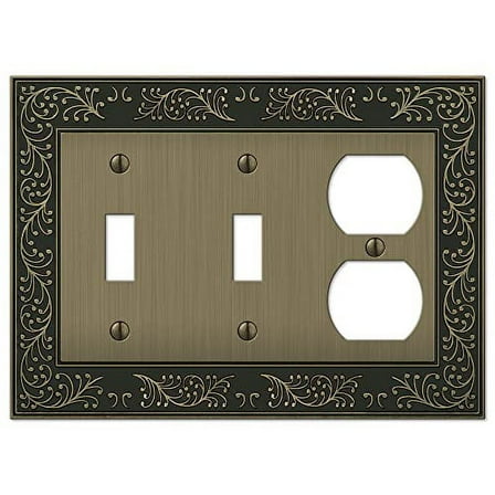 Amerelle 43TTDBB English Garden Wallplate, 2 Toggle / 1 Duplex, Cast Metal, Brushed Brass, 1-Pack