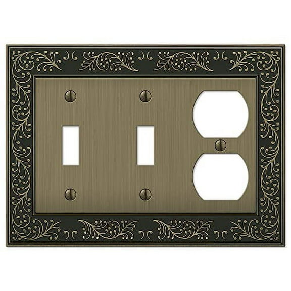 Amerelle 43TTDBB English Garden Wallplate, 2 Toggle / 1 Duplex, Cast Metal, Brushed Brass, 1-Pack