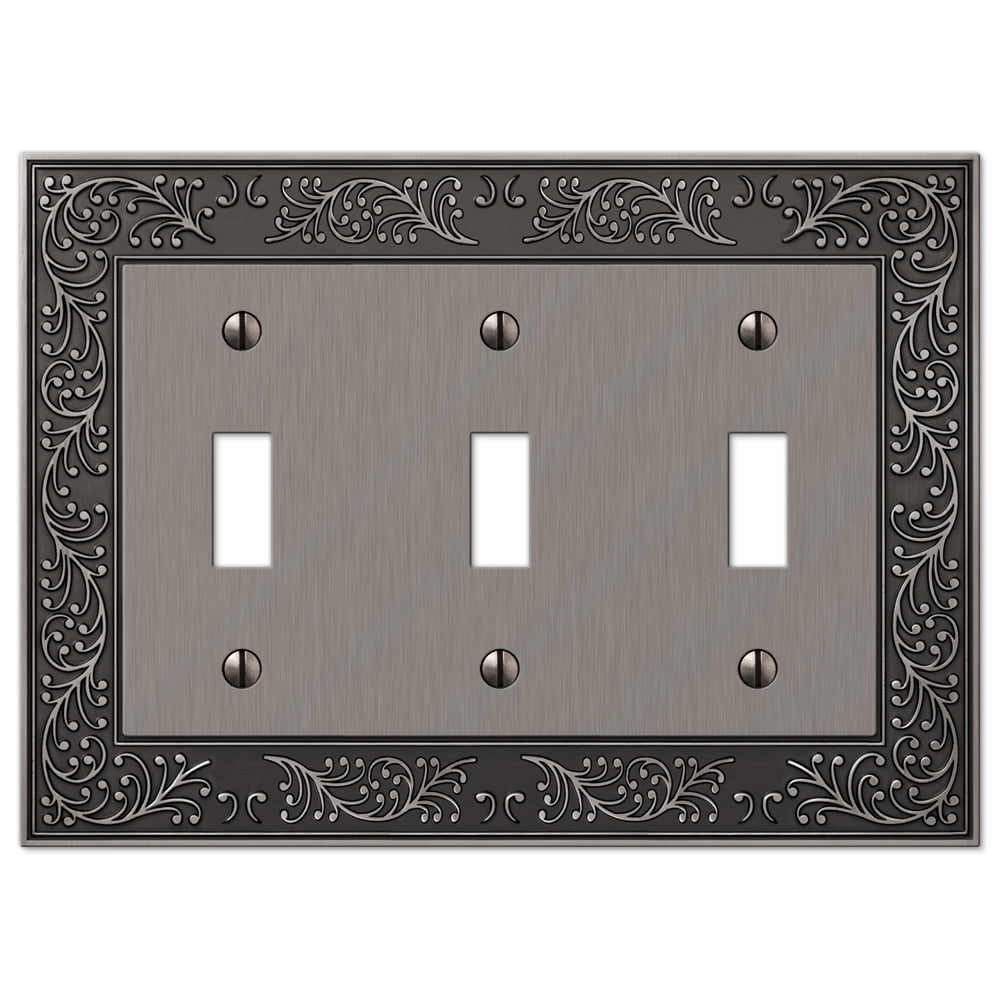 Antique Nickel 3-Gang Decorative Metal Wall Plate