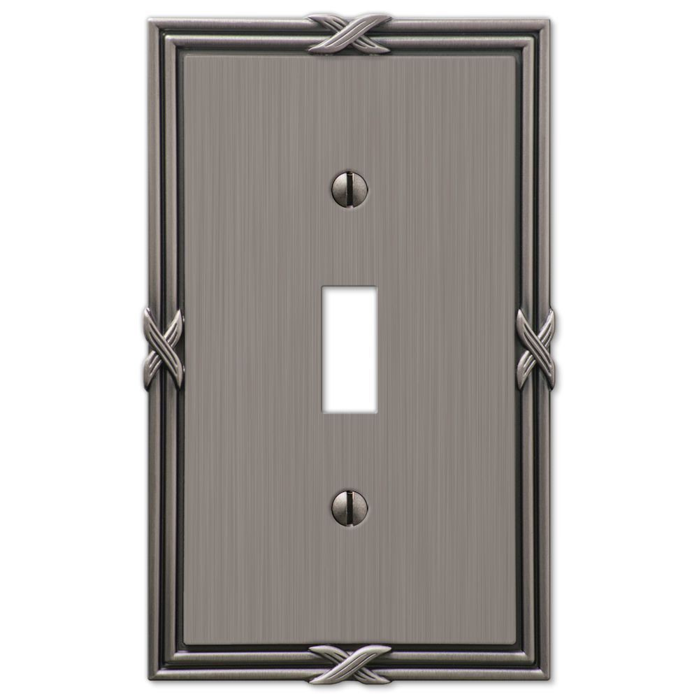 Amerelle 44TAN Ribbon Wallplate, 1 Toggle, Cast Metal, Antique Nickel, 1-Pack