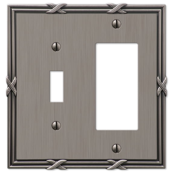 Amerelle 44TRAN Ribbon Wallplate, 1 Toggle / 1 Rocker GFCI, Cast Metal, Antique Nickel, 1-Pack