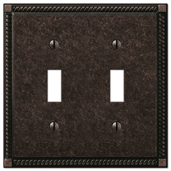 Amerelle 54TTAZ Georgian Tumbled Wallplate, 2 Toggle, Cast Metal, Aged Bronze, 1-Pack