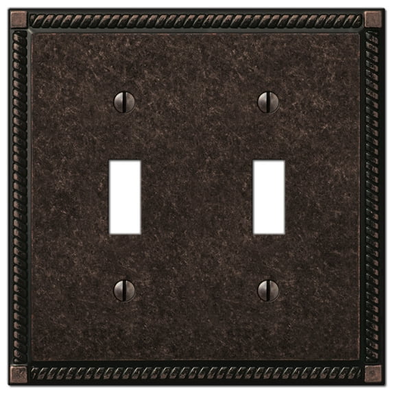 Amerelle 54TTAZ Georgian Tumbled Wallplate, 2 Toggle, Cast Metal, Aged Bronze, 1-Pack