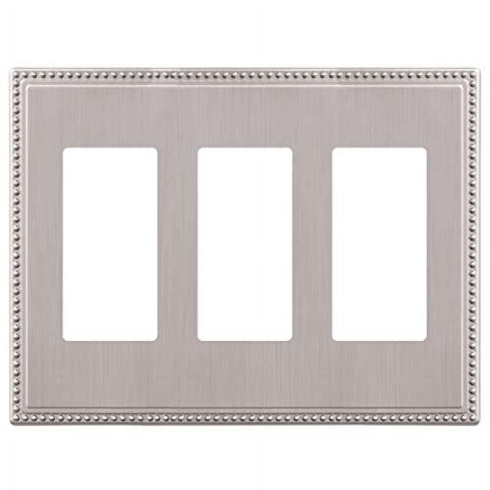 Brushed Nickel Triple Rocker Cast Metal Wall Plate