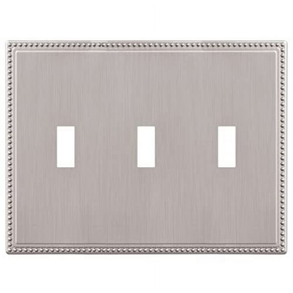 Amerelle 645TTTBN Perlina Wallplate, 3 Toggle, Cast Metal, Brushed Nickel, 1-Pack