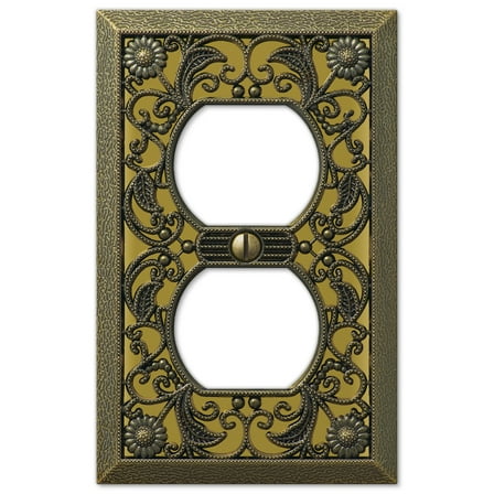Amerelle 65DAB Filigree Wallplate, 1 Duplex, Cast Metal, Antique Brass, 1-Pack