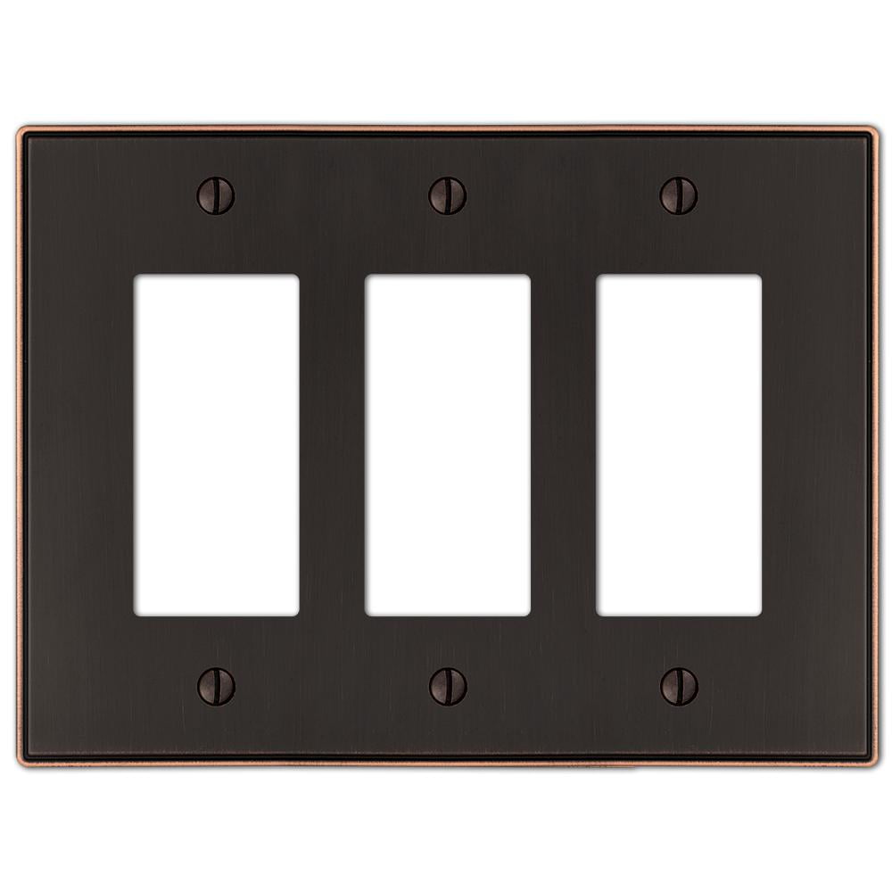 Aged Bronze Triple Rocker Cast Metal Wall Plate