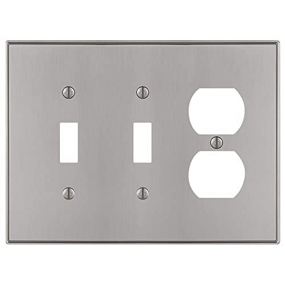 Brushed Nickel 3-Gang Metal Wall Plate with 2 Toggle and 1 Duplex