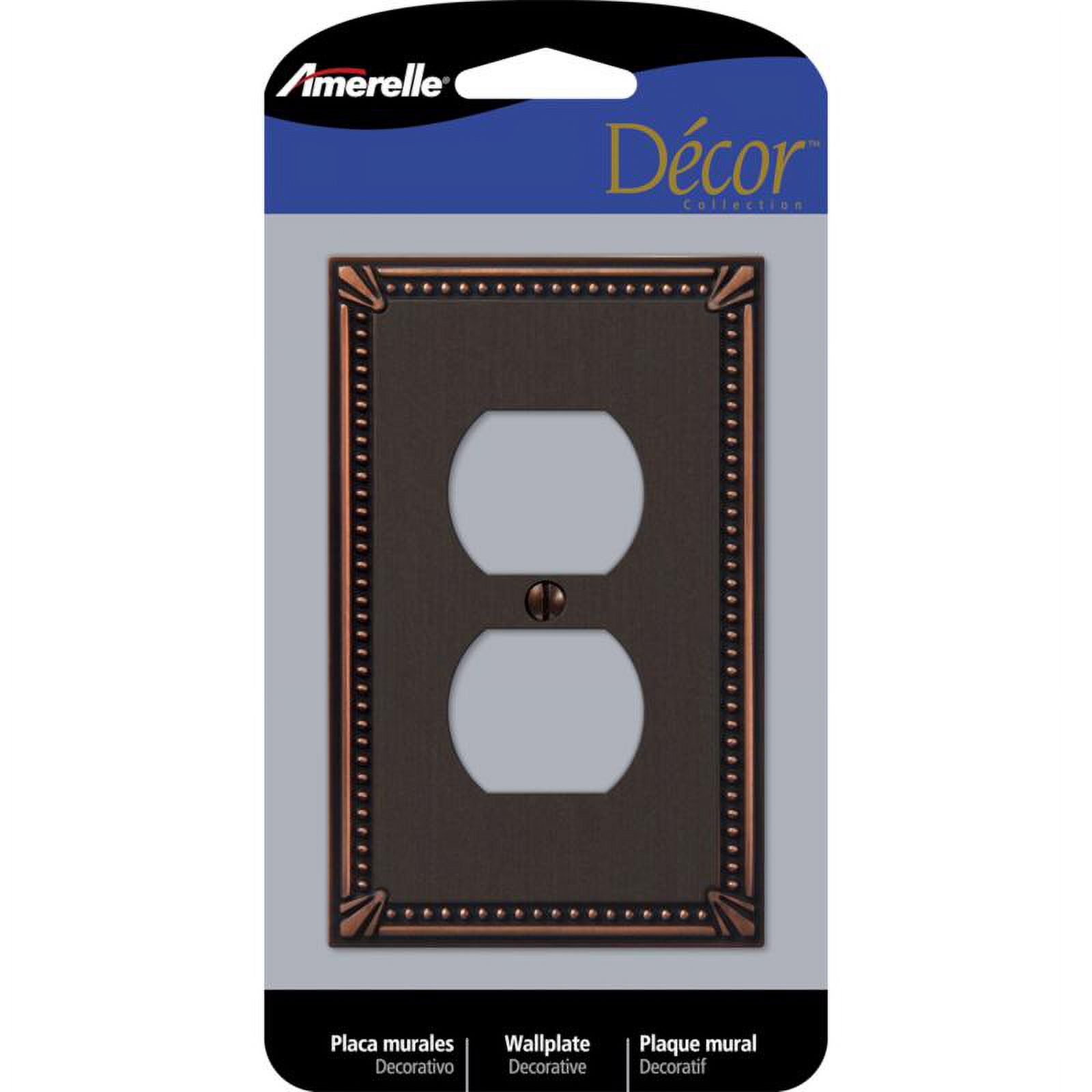 Aged Bronze Beaded 1-Gang Duplex Metal Wall Plate