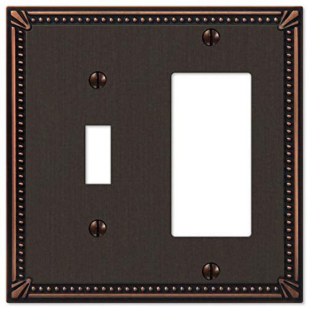 Aged Bronze 2-Gang Beaded Toggle and Rocker Wall Plate