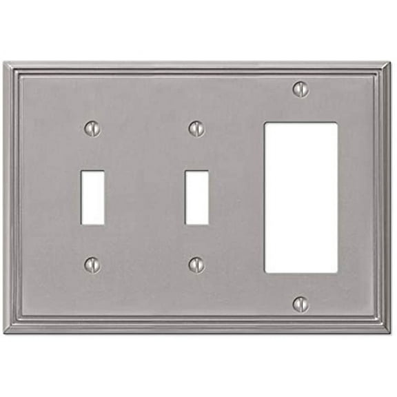 Amerelle 77TTRBN Moderne Wallplate 2 Toggle / 1 Rocker Cast Metal Brushed Nickel 1-Pack