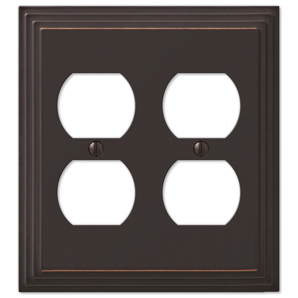 Aged Bronze 2-Gang Metal Duplex Outlet Wall Plate