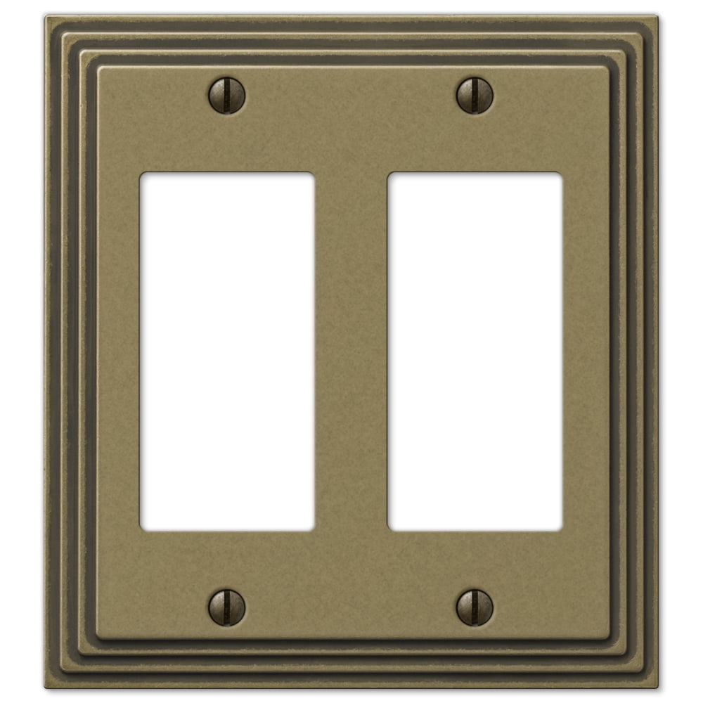 Rustic Brass Double Rocker Cast Metal Wallplate