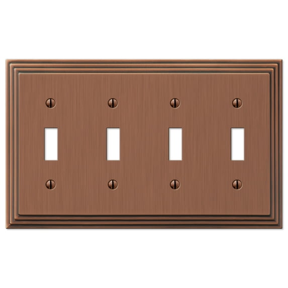 Amerelle 84T4AC Steps Wallplate, 4 Toggle, Cast Metal, Antique Copper, 1-Pack