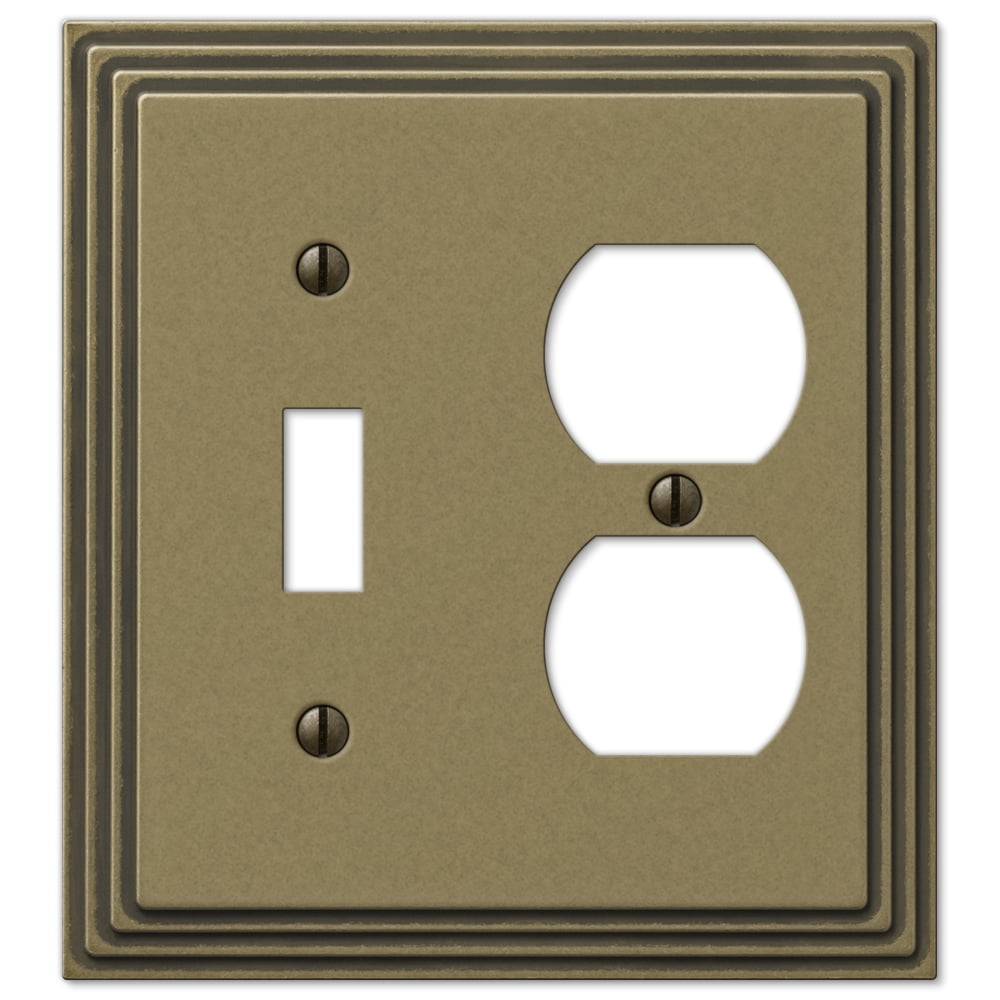 Rustic Brass 2-Gang Metal Wall Plate with Toggle and Duplex