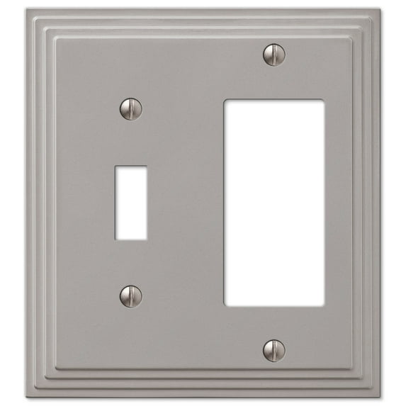 Amerelle 84TRN Steps Wallplate, 1 Toggle / 1 Rocker GFCI, Cast Metal, Satin Nickel, 1-Pack