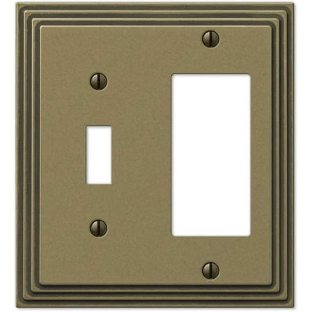 Amerelle 84TRRB Moderne Wallplate 1 Toggle / 1 Rocker Cast Metal Brushed Brass 1-Pack