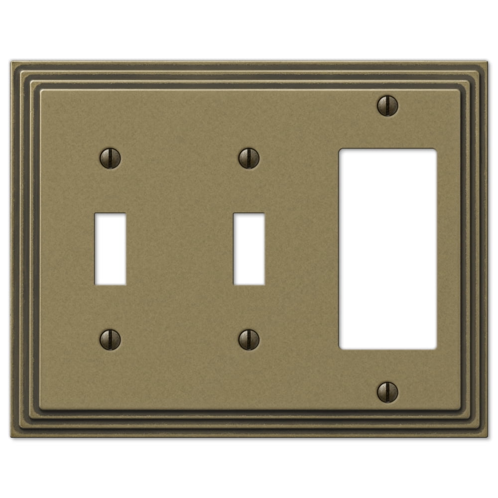 Rustic Brass 3-Gang Metal Wall Plate with Steps Design