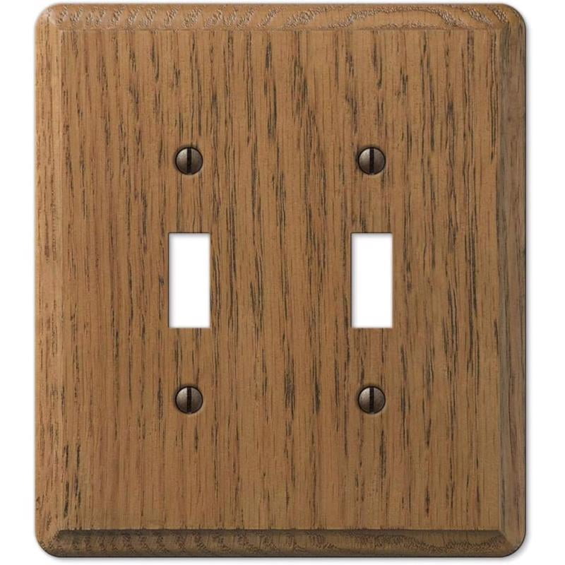 Amerelle Medium Brown 2-Gang Oak Wood Toggle Wall Plate