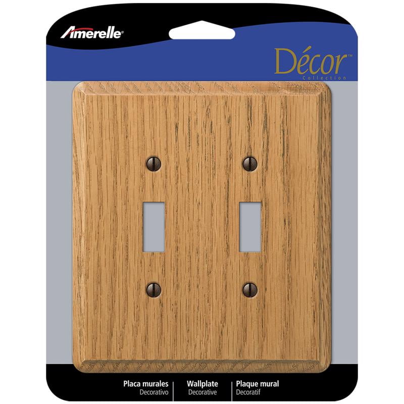 Amerelle Medium Brown 2-Gang Oak Wood Toggle Wall Plate