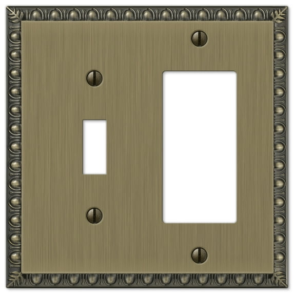 Amerelle 90TRBB Egg & Dart Wallplate, 1 Toggle / 1 Rocker, Cast Metal, Brushed Brass, 1-Pack
