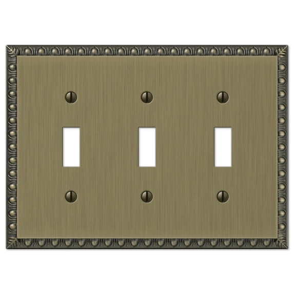 Amerelle 90TTTBB Egg & Dart Wallplate, 3 Toggle, Cast Metal, Brushed Brass, 1-Pack
