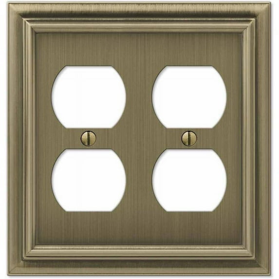 Amerelle 94DDBB Continental Wallplate, 2 Duplex, Cast Metal, Brushed Brass, 1-Pack