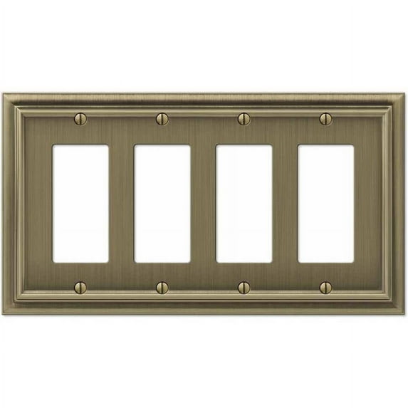 Amerelle 94R4BB Continental Wallplate, 4 Rocker, Cast Metal, Brushed Brass, 1-Pack