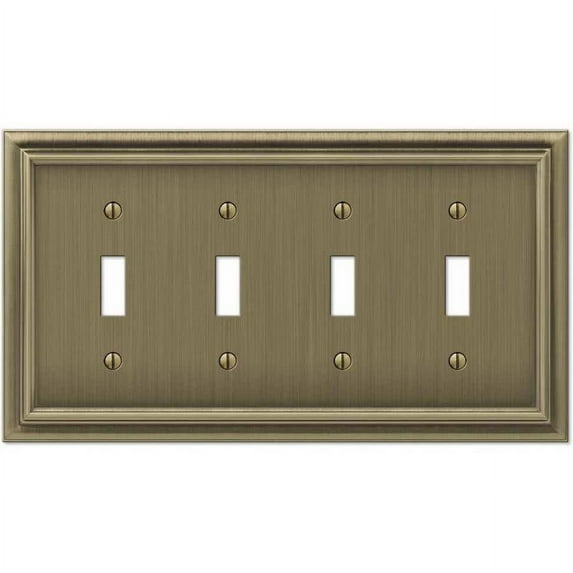 Amerelle 94T4BB Continental Wallplate, 4 Toggle, Cast Metal, Brushed Brass, 1-Pack