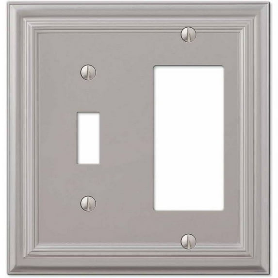 Amerelle 94TRN Continental Wallplate, 1 Toggle / 1 Rocker, Cast Metal, Satin Nickel, 1-Pack